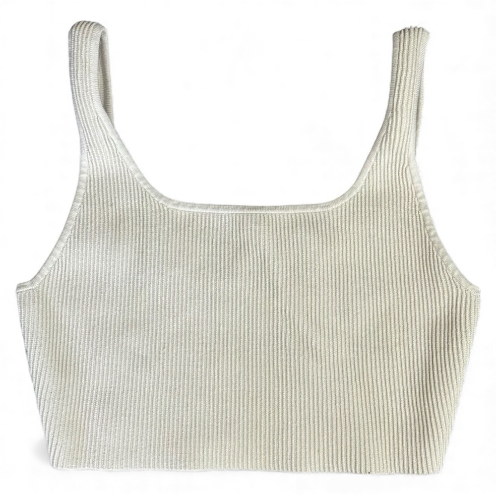 Aritzia Babaton Sculpt Knit Tank Cream Ribbed Square Neck Cropped Top L